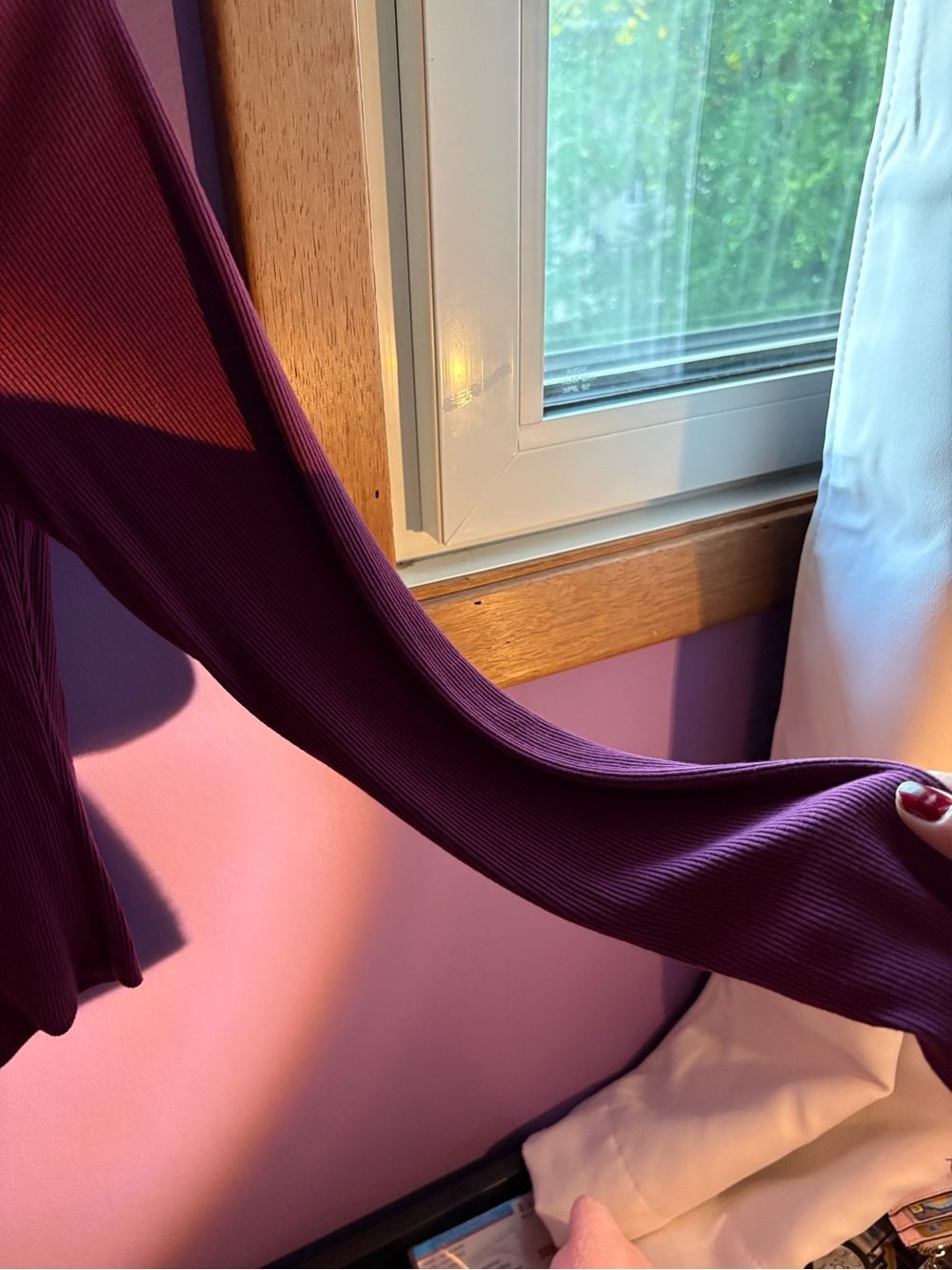 Burgundy Swoop-Neck Long Sleeve Ribbed - Picture 4 of 6